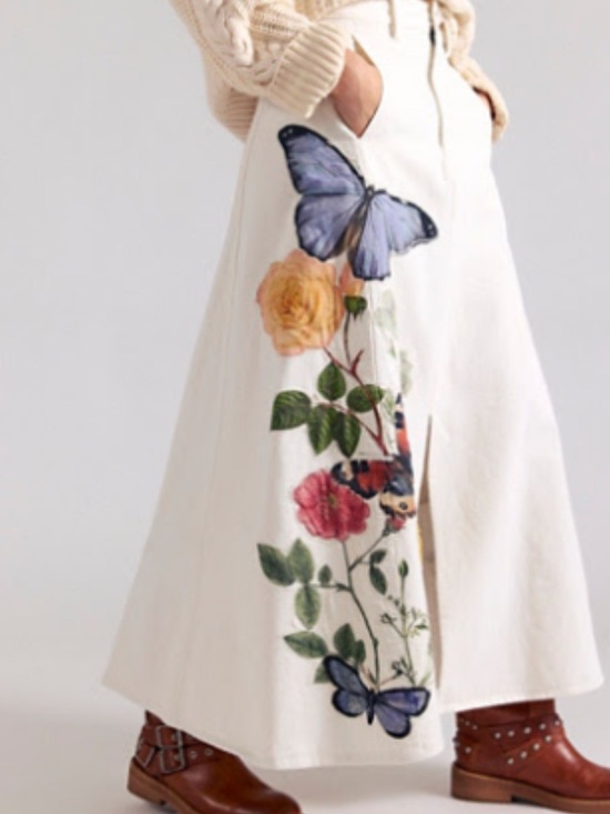 Free People Dresses & Skirts - FREE PEOPLE X DENIM AND BONE DENIM MAXI SKIRT ECRU